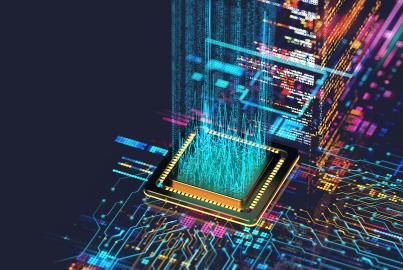 Digital background depicting innovative technologies in (AI) artificial systems, neural interfaces and internet machine learning technologies